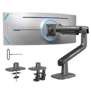 TitanLift Heavy Duty Monitor Arm for Screens up to 49", Holds 44 lbs, Aluminum Ultrawide Screen Monitor Mount, Fully Adjustable Single Gaming Desk Mount with Dual C-Clamp, Max VESA 100x100mm TitanLift Heavy Duty Monitor Arm for Screens up to 49", Holds 44 lbs, Aluminum Ultrawide Screen Monitor Mount, Fully Adjustable Single Gaming Desk Mount with Dual C-Clamp, Max VESA 100x100mm