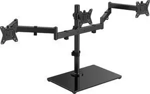 Free Standing Triple Monitor Mount for 13-27 Inch Screens | Larger Tempered-Glass Base, Heavy Duty Thicker Steel, Tilt, Swivel, Rotation, Holds up to 22 lbs, VESA 75x75/ 100x100mm Free Standing Triple Monitor Mount for 13-27 Inch Screens | Larger Tempered-Glass Base, Heavy Duty Thicker Steel, Tilt, Swivel, Rotation, Holds up to 22 lbs, VESA 75x75/ 100x100mm
