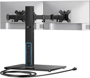 Dual Monitor Mount with Power Outlet, Computer Monitor Stand with Sturdy Glass Base, Full Motion Dual Monitor Stand with Adjustable Height, Supports 13-32 Displays up to 22 lbs, Easy Setup Dual Monitor Mount with Power Outlet, Computer Monitor Stand with Sturdy Glass Base, Full Motion Dual Monitor Stand with Adjustable Height, Supports 13-32 Displays up to 22 lbs, Easy Setup