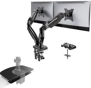 Dual Monitor Stand - Full Adjustable Monitor Desk Mount Swivel Vesa Bracket with C Clamp, Steel Monitor Mount Reinforcement Plate for Thin, Glass and Other Fragile Tabletop Dual Monitor Stand - Full Adjustable Monitor Desk Mount Swivel Vesa Bracket with C Clamp, Steel Monitor Mount Reinforcement Plate for Thin, Glass and Other Fragile Tabletop