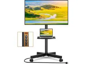 TVON Mobile TV Stand with Power Outlet, Tilt Rolling TV Cart for 23-65 Inch LCD LED OLED Flat Curved Screen TVs up to 88 lbs, Height Adjustment Portable TV Stand on Wheels, Max VESA 400x400mm TVON Mobile TV Stand with Power Outlet, Tilt Rolling TV Cart for 23-65 Inch LCD LED OLED Flat Curved Screen TVs up to 88 lbs, Height Adjustment Portable TV Stand on Wheels, Max VESA 400x400mm