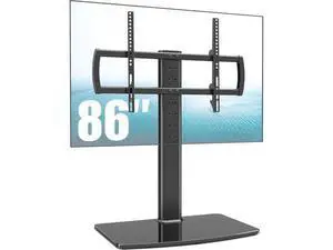 Universal TV Stand/Base Tabletop TV Stand with Wall Mount for 40 to 86 inch 5 Level Height Adjustable, Heavy Duty Tempered Glass Base, Holds up to 132lbs Screens, HT03B-003 Universal TV Stand/Base Tabletop TV Stand with Wall Mount for 40 to 86 inch 5 Level Height Adjustable, Heavy Duty Tempered Glass Base, Holds up to 132lbs Screens, HT03B-003