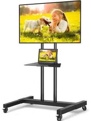 TVON Rolling TV Stand for 32-83 inch Flat Screen/Curved TVs up to 110 lbs, Height Adjustable Portable TV Stand on Wheels with Metal Laptop Shelf, TV Stands for Living Room, Home and Office Use TVON Rolling TV Stand for 32-83 inch Flat Screen/Curved TVs up to 110 lbs, Height Adjustable Portable TV Stand on Wheels with Metal Laptop Shelf, TV Stands for Living Room, Home and Office Use