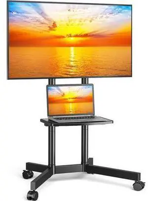 YOMT Portable Rolling TV Stand for 32-75 inch TVs, Height Adjustable Mobile TV Cart with Locking Casters, Heavy Duty Universal TV Stand On Wheels with Removable Shelf for Living Room, Bedroom, Office YOMT Portable Rolling TV Stand for 32-75 inch TVs, Height Adjustable Mobile TV Cart with Locking Casters, Heavy Duty Universal TV Stand On Wheels with Removable Shelf for Living Room, Bedroom, Office