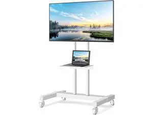 TVON Upgraded Mobile TV Stand on Wheels for 32-80 inch Flat Screen/Curved TVs up to 110 lbs, Height Adjustable Mobile TV Cart with Metal Laptop Shelf, Rolling TV Stand for Home and Office Use,White TVON Upgraded Mobile TV Stand on Wheels for 32-80 inch Flat Screen/Curved TVs up to 110 lbs, Height Adjustable Mobile TV Cart with Metal Laptop Shelf, Rolling TV Stand for Home and Office Use,White