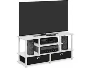 Furinno Jaya TV Stand, 4-Tier Entertainment Center with Open Shelf, TV Console for TV up to 55 Inch with 2 Storage Bins, Toolless Assembly, for Living Room, Bedroom, White Furinno Jaya TV Stand, 4-Tier Entertainment Center with Open Shelf, TV Console for TV up to 55 Inch with 2 Storage Bins, Toolless Assembly, for Living Room, Bedroom, White