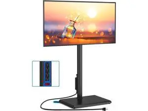 Rfiver Swivel Floor TV Stand with Power Outlet for 32-60 inch TVs, Height Adjustable Tall TV Stand with Wood Base, Hold Up to 88lbs, Saving Space Design for Bedroom, Living Room and Corner Rfiver Swivel Floor TV Stand with Power Outlet for 32-60 inch TVs, Height Adjustable Tall TV Stand with Wood Base, Hold Up to 88lbs, Saving Space Design for Bedroom, Living Room and Corner