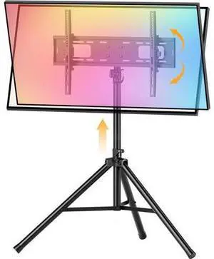 Portable Tripod TV Stand for 25 to 65, 70-inch Television with ±15°Tilt, 5 Pillar Height, Dual Safety Pins, Tall Tvstand Maxi Load 110 lbs, for Bedroom, Living Room and Outdoors, Black Portable Tripod TV Stand for 25 to 65, 70-inch Television with ±15°Tilt, 5 Pillar Height, Dual Safety Pins, Tall Tvstand Maxi Load 110 lbs, for Bedroom, Living Room and Outdoors, Black