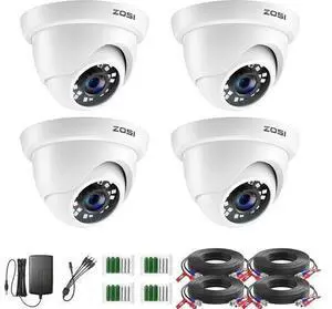 ZOSI 4 Pack 2MP 1080p HD-TVI Home Security Camera Outdoor Indoor 1920TVL, 24PCS LEDs, 80ft Night Vision, 90°View Angle, Weatherproof Surveillance CCTV Dome Camera ZOSI 4 Pack 2MP 1080p HD-TVI Home Security Camera Outdoor Indoor 1920TVL, 24PCS LEDs, 80ft Night Vision, 90°View Angle, Weatherproof Surveillance CCTV Dome Camera