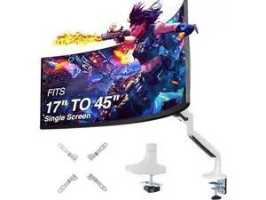 AVLT Single 17"-45" Monitor Arm Desk Mount Premium Mechanical Spring fits One Flat/Curved/Ultrawide Monitor Full Motion Height Swivel Tilt Rotation Adjustable, White AVLT Single 17"-45" Monitor Arm Desk Mount Premium Mechanical Spring fits One Flat/Curved/Ultrawide Monitor Full Motion Height Swivel Tilt Rotation Adjustable, White