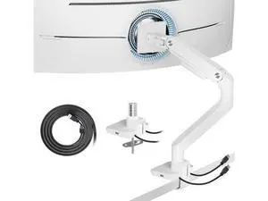 ARES WING Ultrawide Monitor Arms White with USB A/C, Heavy Duty Monitor Arm for 17 to 49 inch Screen, Holds 44 lbs, Adjustable Gas Spring Desk Mount with Clamp and Grommet Base ARES WING Ultrawide Monitor Arms White with USB A/C, Heavy Duty Monitor Arm for 17 to 49 inch Screen, Holds 44 lbs, Adjustable Gas Spring Desk Mount with Clamp and Grommet Base