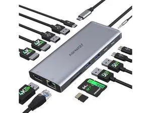 USB C Hub USB-C Docking Station Dual Monitor 14 in 1 Triple Display Multiport Adapter with 2 HDMI+DP+7 USB Type C/A Ports+Ethernet+Audio, USBC Dongle for Dell/HP/Lenovo ThinkPad/Surface(Grey) USB C Hub USB-C Docking Station Dual Monitor 14 in 1 Triple Display Multiport Adapter with 2 HDMI+DP+7 USB Type C/A Ports+Ethernet+Audio, USBC Dongle for Dell/HP/Lenovo ThinkPad/Surface(Grey)