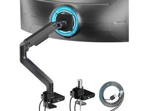 ARES WING Ultrawide Monitor Arm with USB A/C, for 17 to 49 inch Heavy Duty Screen, Holds 44 lbs, Adjustable Gas Spring Arm Desk Mount with Clamp and Grommet Base, Black ARES WING Ultrawide Monitor Arm with USB A/C, for 17 to 49 inch Heavy Duty Screen, Holds 44 lbs, Adjustable Gas Spring Arm Desk Mount with Clamp and Grommet Base, Black