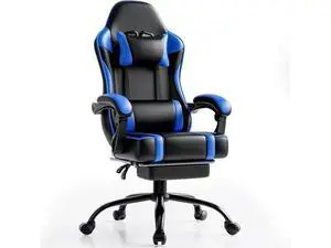 Ergonomic Chair with Footrest, PU Leather Video Ergonomic Chairs for Adults, 360°Swivel Adjustable Office Chair Ergonomic Chair, Comfortable Computer Chair for Heavy People (Blue) Ergonomic Chair with Footrest, PU Leather Video Ergonomic Chairs for Adults, 360°Swivel Adjustable Office Chair Ergonomic Chair, Comfortable Computer Chair for Heavy People (Blue)