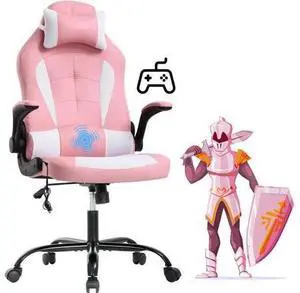 Ergonomic Gaming Office Chair - High Back Executive Computer Chair with Lumbar Support & Flip-Up Arms, PU Leather Adjustable Swivel Chair for Women/Men, Height Adjustable Massage Desk Chair (Pink) Ergonomic Gaming Office Chair - High Back Executive Computer Chair with Lumbar Support & Flip-Up Arms, PU Leather Adjustable Swivel Chair for Women/Men, Height Adjustable Massage Desk Chair (Pink)