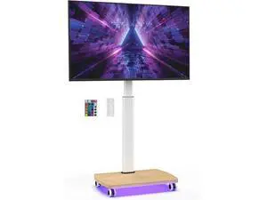 Rolling TV Stand with LED Lights for 32-65 Inch TV, 8-Height Adjustable Mobile TV Stand with 12° Tilt, Wooden Base Floor TV Mounts, Max Load 88lbs, VESA 100x100mm to 400x400mm, White Rolling TV Stand with LED Lights for 32-65 Inch TV, 8-Height Adjustable Mobile TV Stand with 12° Tilt, Wooden Base Floor TV Mounts, Max Load 88lbs, VESA 100x100mm to 400x400mm, White