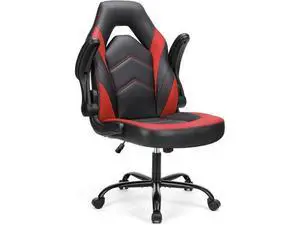 Sweetcrispy Computer Gaming Desk Chair - Ergonomic Office Executive Adjustable Swivel Task PU Leather Racing Chair with Flip-up Armrest for Adults, Kids, Men, Girls, Gamer, Black Red Sweetcrispy Computer Gaming Desk Chair - Ergonomic Office Executive Adjustable Swivel Task PU Leather Racing Chair with Flip-up Armrest for Adults, Kids, Men, Girls, Gamer, Black Red