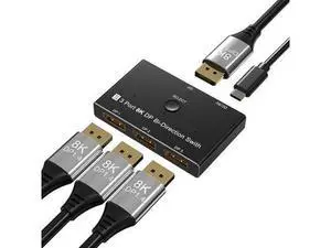 CableDeconn A0209 DisplayPort 8K DP 1.4 Switch 3In 1Out 1In 3Out Bi-Direction 8K@30Hz 4K@144Hz Splitter Converter for Multiple Source and displays CableDeconn A0209 DisplayPort 8K DP 1.4 Switch 3In 1Out 1In 3Out Bi-Direction 8K@30Hz 4K@144Hz Splitter Converter for Multiple Source and displays