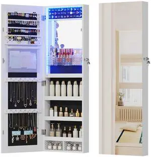 Vlsrka LED Mirror Jewelry Cabinet, Over Door/Wall Mounted Jewelry Organizer | 3-color LED Interior Mirror, Lockable, 42.5" Full Length Mirror, Hanging Jewelry Armoire Storage for Women, White Vlsrka LED Mirror Jewelry Cabinet, Over Door/Wall Mounted Jewelry Organizer | 3-color LED Interior Mirror, Lockable, 42.5" Full Length Mirror, Hanging Jewelry Armoire Storage for Women, White