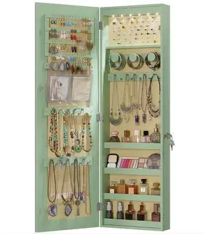 42.5 Over the Door Jewelry Organizer, Wall Mount Jewelry Cabinet, Green | Full Length Mirror Jewelry Cabinet for Bedrooms, Closets, Dorms, Gift for Women, Girl, Storage Accessories and Makeup 42.5 Over the Door Jewelry Organizer, Wall Mount Jewelry Cabinet, Green | Full Length Mirror Jewelry Cabinet for Bedrooms, Closets, Dorms, Gift for Women, Girl, Storage Accessories and Makeup