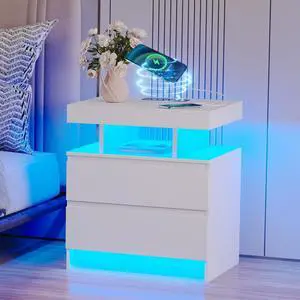dnbss LED Nightstand with Charging Station, Smart Bedside Table, White | Modern Night Stand, Floating Desktop, 2 Drawers, 1 Compartment, Human Body Sensor, for Bedroom Living Room Office Storage dnbss LED Nightstand with Charging Station, Smart Bedside Table, White | Modern Night Stand, Floating Desktop, 2 Drawers, 1 Compartment, Human Body Sensor, for Bedroom Living Room Office Storage