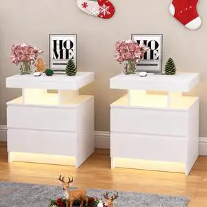 dnbss LED Nightstands with Charging Station, Smart Bedside Table Set, White | Modern Night Stand, Floating Desktop, 2 Drawers, 1 Compartment, Human Body Sensor, for Bedroom Living Room Office Storage dnbss LED Nightstands with Charging Station, Smart Bedside Table Set, White | Modern Night Stand, Floating Desktop, 2 Drawers, 1 Compartment, Human Body Sensor, for Bedroom Living Room Office Storage