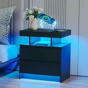 dnbss LED Nightstand with Charging Station, Smart Bedside Table, Black | Modern Night Stand, Floating Desktop, 2 Drawers, 1 Compartment, Human Body Sensor, for Bedroom Living Room Office Storage dnbss LED Nightstand with Charging Station, Smart Bedside Table, Black | Modern Night Stand, Floating Desktop, 2 Drawers, 1 Compartment, Human Body Sensor, for Bedroom Living Room Office Storage