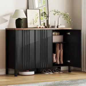 Vlsrka Shoe Storage Cabinet with 3 Doors and Adjustable Shelves | Suitable for 20 Pairs Shoe Organizer, 4 Tier Shoe Rack, Wooden Entryway Cabinet for Hallway, Living Room, Farmhouse Black Vlsrka Shoe Storage Cabinet with 3 Doors and Adjustable Shelves | Suitable for 20 Pairs Shoe Organizer, 4 Tier Shoe Rack, Wooden Entryway Cabinet for Hallway, Living Room, Farmhouse Black