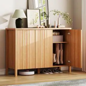 Vlsrka Shoe Storage Cabinet with 3 Doors and Adjustable Shelves | Suitable for 20 Pairs Shoe Organizer, 4 Tier Shoe Rack, Wooden Entryway Cabinet for Hallway, Living Room, Wood Vlsrka Shoe Storage Cabinet with 3 Doors and Adjustable Shelves | Suitable for 20 Pairs Shoe Organizer, 4 Tier Shoe Rack, Wooden Entryway Cabinet for Hallway, Living Room, Wood