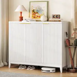 Vlsrka Shoe Storage Cabinet with Fluted Doors and Adjustable Shelves | 6 Tier Wooden Shoe Organizer, Large Capacity, Human Sensor Lighting, 180° Rotating, for Entryway, Hallway, Living Room, White Vlsrka Shoe Storage Cabinet with Fluted Doors and Adjustable Shelves | 6 Tier Wooden Shoe Organizer, Large Capacity, Human Sensor Lighting, 180° Rotating, for Entryway, Hallway, Living Room, White