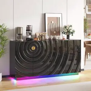 Vlsrka 63" Kitchen Sideboard Buffet Cabinet with RGB Lights, Outlet | 4 Doors Accent Credenza Storage Cabinet with Adjustable Shelves, Coffee Bars for Dining Living Room, Entryway, Black Vlsrka 63" Kitchen Sideboard Buffet Cabinet with RGB Lights, Outlet | 4 Doors Accent Credenza Storage Cabinet with Adjustable Shelves, Coffee Bars for Dining Living Room, Entryway, Black