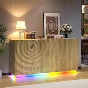 Vlsrka 63" Kitchen Sideboard Buffet Cabinet with RGB Lights, Outlet | 4 Doors Accent Credenza Storage Cabinet with Adjustable Shelves, Coffee Bars for Dining Living Room, Entryway, Wood Color Vlsrka 63" Kitchen Sideboard Buffet Cabinet with RGB Lights, Outlet | 4 Doors Accent Credenza Storage Cabinet with Adjustable Shelves, Coffee Bars for Dining Living Room, Entryway, Wood Color