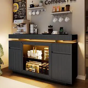 VIisrka 47.2" Sideboard Buffet Cabinet with Lights ChargingStation(Black) | Modern Fluted Storage Cabinet with Adjustable Shelves, Coffee Bar Cabinet for Dining Room, Kitchen, Living Room VIisrka 47.2" Sideboard Buffet Cabinet with Lights ChargingStation(Black) | Modern Fluted Storage Cabinet with Adjustable Shelves, Coffee Bar Cabinet for Dining Room, Kitchen, Living Room
