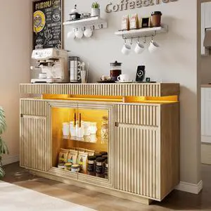 VIisrka 47.2" Sideboard Buffet Cabinet with Lights ChargingStation(Wood) | Modern Fluted Storage Cabinet with Adjustable Shelves, Coffee Bar Cabinet for Dining Room, Kitchen, Living Room VIisrka 47.2" Sideboard Buffet Cabinet with Lights ChargingStation(Wood) | Modern Fluted Storage Cabinet with Adjustable Shelves, Coffee Bar Cabinet for Dining Room, Kitchen, Living Room