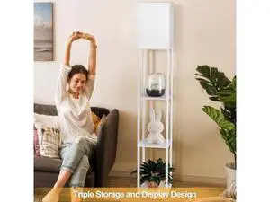 Floor Lamp with Shelves for Living Room White, Shelf Floor Lamp with 3 CCT LED Bulb, Corner Display Standing Column Lamp Etagere Organizer Tower Nightstand with White Linen Shade for Bedroom, Office Floor Lamp with Shelves for Living Room White, Shelf Floor Lamp with 3 CCT LED Bulb, Corner Display Standing Column Lamp Etagere Organizer Tower Nightstand with White Linen Shade for Bedroom, Office