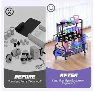 PARTPHONER Dumbbell Weight Rack, Home Gym Storage for Kettlebells Yoga Mat and Balls, All in One Workout Storage with Wheels and Hooks, Powder Coated Finish Steel PARTPHONER Dumbbell Weight Rack, Home Gym Storage for Kettlebells Yoga Mat and Balls, All in One Workout Storage with Wheels and Hooks, Powder Coated Finish Steel