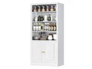 55" Tall Kitchen Pantry Storage Cabinet, White Metal Pantry Cabinet with 2 Doors and 3 Adjustable Sh 55" Tall Kitchen Pantry Storage Cabinet, White Metal Pantry Cabinet with 2 Doors and 3 Adjustable Sh