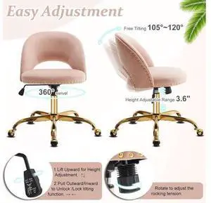 Modern Velvet Small Office Chair,Cute Desk Chair with Wheels,Gold Base/Studs, Comfy Armless Swivel Vanity Task Chair for Women/Girl/Kids, Nail Tech Chair for Bedroom,Small Space,Pink Modern Velvet Small Office Chair,Cute Desk Chair with Wheels,Gold Base/Studs, Comfy Armless Swivel Vanity Task Chair for Women/Girl/Kids, Nail Tech Chair for Bedroom,Small Space,Pink
