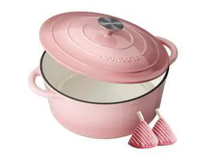 Enameled Cast Iron Dutch Oven - 7.5QT Dutch Oven Pot with Lid & Cotton Potholders - Heavy-Duty Non Stick Casserole Pot for Braising, Stews, Roasting, Baking, Suitable for All Stovetops, Gentle Pink Enameled Cast Iron Dutch Oven - 7.5QT Dutch Oven Pot with Lid & Cotton Potholders - Heavy-Duty Non Stick Casserole Pot for Braising, Stews, Roasting, Baking, Suitable for All Stovetops, Gentle Pink