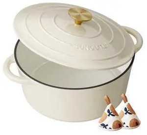 Enameled Cast Iron Dutch Oven - 4.5QT Pot with Lid & Cotton Potholders - Heavy-Duty Cookware for Braising, Stews, Roasting, Bread Baking, Oven Safe up to 500° F & Across All Cooktops, Cream White Enameled Cast Iron Dutch Oven - 4.5QT Pot with Lid & Cotton Potholders - Heavy-Duty Cookware for Braising, Stews, Roasting, Bread Baking, Oven Safe up to 500° F & Across All Cooktops, Cream White
