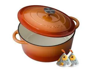 Enameled Cast Iron Dutch Oven - 6QT Dutch Oven Pot with Lid & Cotton Potholders - Heavy-Duty Non Stick Casserole Pot for Braising, Stews, Roasting, Baking, Suitable for All Stovetops, Vibrant Orange Enameled Cast Iron Dutch Oven - 6QT Dutch Oven Pot with Lid & Cotton Potholders - Heavy-Duty Non Stick Casserole Pot for Braising, Stews, Roasting, Baking, Suitable for All Stovetops, Vibrant Orange