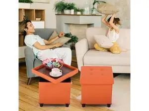 Dorriss Storage Ottoman for Living Room Ottoman Square with Tray Bedroom Cube Foot Rest Stool with Legs Small Ottomans Coffee Table Lid Foldable Footstool Faxu Leather 15" in (Orange) Dorriss Storage Ottoman for Living Room Ottoman Square with Tray Bedroom Cube Foot Rest Stool with Legs Small Ottomans Coffee Table Lid Foldable Footstool Faxu Leather 15" in (Orange)