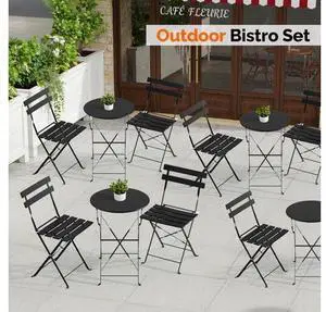 Outdoor Folding Bistro Table and Chairs Set of 2, 3-Piece Bistro Set with Premium Steel Frame for Patio, Balcony, Garden, Porch, Yard, Black Outdoor Folding Bistro Table and Chairs Set of 2, 3-Piece Bistro Set with Premium Steel Frame for Patio, Balcony, Garden, Porch, Yard, Black