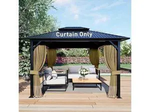 Aoodor 10x10 ft Outdoor Gazebo Curtains, 4 Panels Waterproof Privacy Sidewall Replacement with Zipper for Patio Pergola and Canopy, Khaki and Sand Yellow Aoodor 10x10 ft Outdoor Gazebo Curtains, 4 Panels Waterproof Privacy Sidewall Replacement with Zipper for Patio Pergola and Canopy, Khaki and Sand Yellow