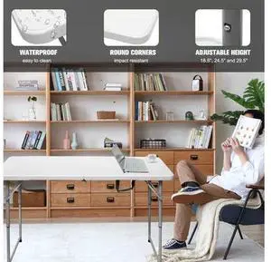 Byliable Folding Table 4 Foot Portable Heavy Duty Plastic Fold-in-Half Utility Table Small Indoor Outdoor Adjustable Height Folding with Carrying Handle, Camping and Party,White | Portable Byliable Folding Table 4 Foot Portable Heavy Duty Plastic Fold-in-Half Utility Table Small Indoor Outdoor Adjustable Height Folding with Carrying Handle, Camping and Party,White | Portable