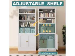 Bookcase with Doors and Adjustable Shelves, 55" Tall Metal 5-Tier Storage Cabinet, Freestanding Book Bookcase with Doors and Adjustable Shelves, 55" Tall Metal 5-Tier Storage Cabinet, Freestanding Book