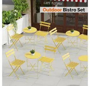 Outdoor Folding Bistro Table and Chairs Set of 2, 3-Piece Bistro Set with Premium Steel Frame for Patio, Balcony, Garden, Porch, Yard, Yellow Outdoor Folding Bistro Table and Chairs Set of 2, 3-Piece Bistro Set with Premium Steel Frame for Patio, Balcony, Garden, Porch, Yard, Yellow