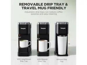 Tastyle Single Serve Coffee Maker with Built-in Detachable Milk Frother & Magnetic K-Pod Organizer, 6 Cup Sizes, Fits 7.3" Travel Mug, Black Tastyle Single Serve Coffee Maker with Built-in Detachable Milk Frother & Magnetic K-Pod Organizer, 6 Cup Sizes, Fits 7.3" Travel Mug, Black
