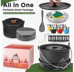 THTYBROS 43-Piece Camping Cookware Set,Large Mess Kit for 6 Persons,with 4.75QT Pot,2.1QT Kettle,Frying Pan,Cups,Utensils and Tableware,Heavy Duty Aluminum Cook Set for Outdoor Camping,Hiking,Picnic THTYBROS 43-Piece Camping Cookware Set,Large Mess Kit for 6 Persons,with 4.75QT Pot,2.1QT Kettle,Frying Pan,Cups,Utensils and Tableware,Heavy Duty Aluminum Cook Set for Outdoor Camping,Hiking,Picnic