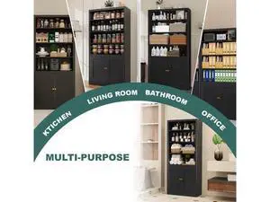 Bookshelf with Doors and Adjustable Shelves, 55" Tall Metal 5-Tier Bookcase, Freestanding Bookshelf Bookshelf with Doors and Adjustable Shelves, 55" Tall Metal 5-Tier Bookcase, Freestanding Bookshelf